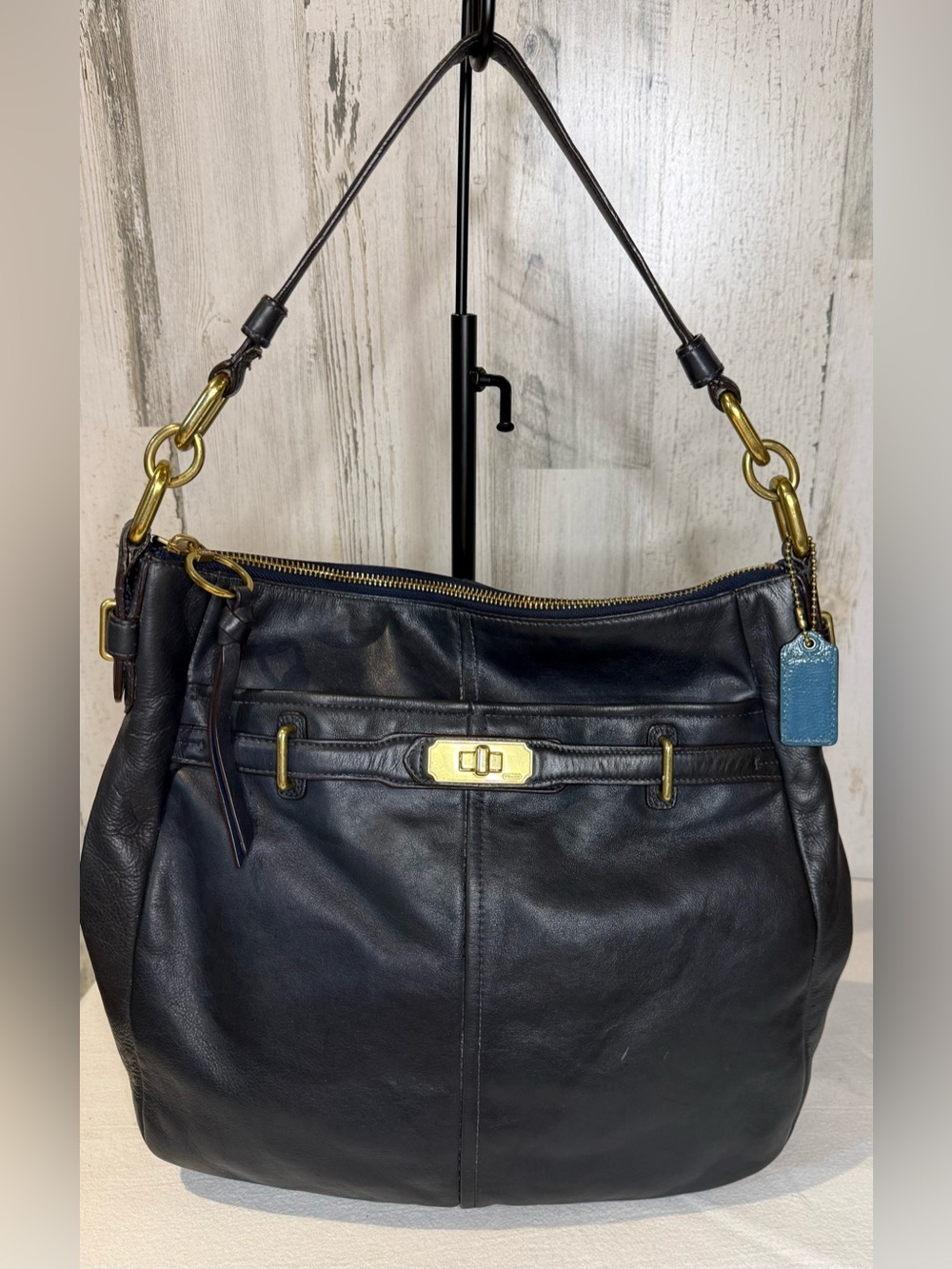 Coach Chelsea Jaden Navy Leather Hobo Bag Gold Hardware Turn lock